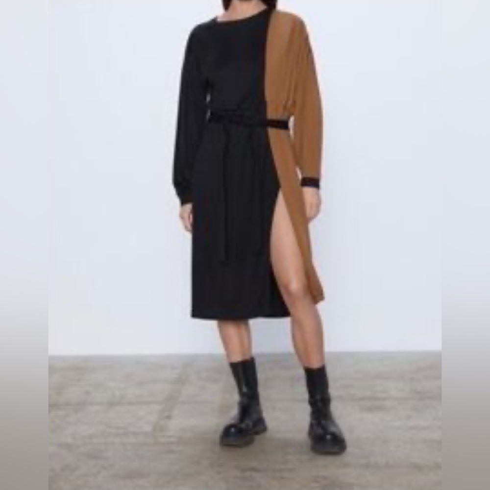 Zara Black and Brown Colorblock Dress